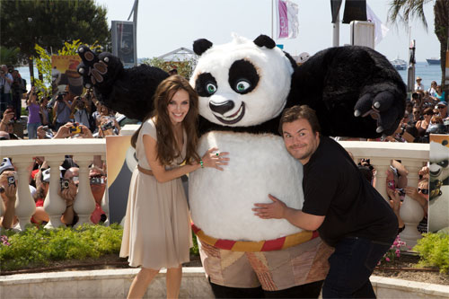 Angelina Jolie and Jack Black with Po